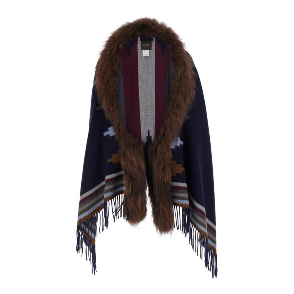 Bazar Deluxe Women Stole With Eco-Fur And Navajo Details In Blue For Women